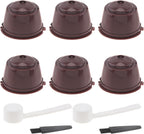 TQEONKL 6Pcs Reusable Coffee Capsule for Nescafe Dolce Gusto Machine,Reusable Refillable Coffee Capsule Filter Cup Kit with Cleaning Brush and Measuring Spoon