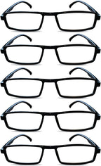 Reading Glasses for Men & Women, 5 Pack Cheap Readers, Black Rectangular Frames