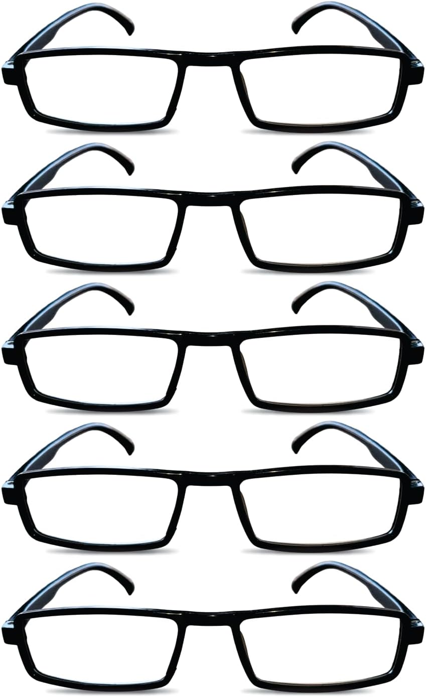 Reading Glasses for Men & Women, 5 Pack Cheap Readers, Black Rectangular Frames