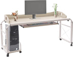 CNCEST Overbed Table with Wheels, 21.7 "~33.5" Height Adjustable Cross-bed Stretchable Lazy Computer Desk Height Adjustable Rolling Bed Desk Mobile Multi-Functional Table or Bedroom, Living Room