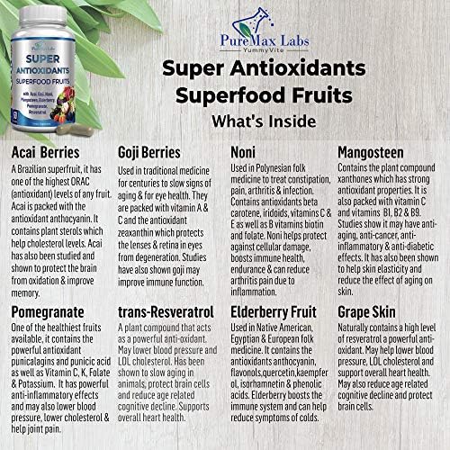 Super Antioxidant Fruit Superfood Complex - Powerful Antioxidant Superfruits, Acai, Goji, Noni, Mangosteen, Pomegranate, Elderberry, Resveratrol, Immune Support, Skin Care - 60 Capsules