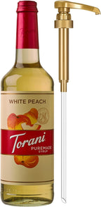 Torani Puremade Syrup, White Peach Flavoring for Drinks, Glass Bottle with Pump Included, 25.4 Fl Oz