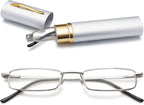 VEVESMUNDO Blue Light Blocking Reading Glasses Portable Metal Lightweight Compact Durable Travel Pocket Readers in tube case