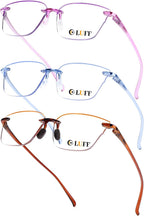 LUFF Blue Light Blocking Reading Glasses Women 3 Pack, Cat Eye Rimless Readers Lightweight Computer for Digital Eye Strain