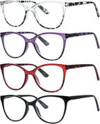 Eyekepper 4 Pack Oversized Reading Glasses - Cat Eye Design Readers for Women Reading +1.50