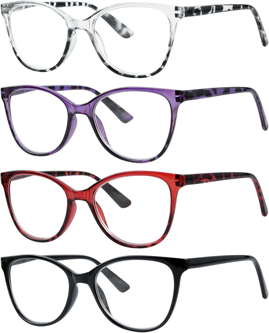 Eyekepper 4 Pack Oversized Reading Glasses - Cat Eye Design Readers for Women Reading +2.50