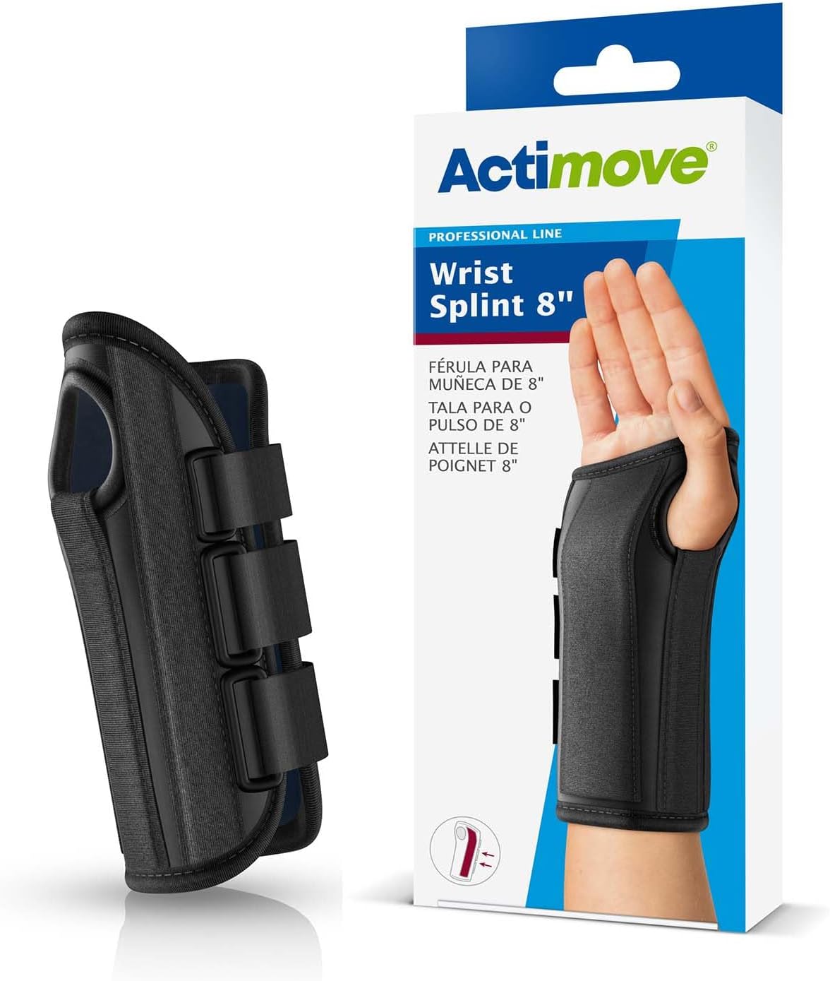 Actimove Professional Edition Wrist Splint 8″ | Wrist Brace for Arthrosis, Rheumatoid Arthritis, Sprains, Tendon, Soft Tissue & Ligament Injuries, Postoperative Care | Black, Right, Large