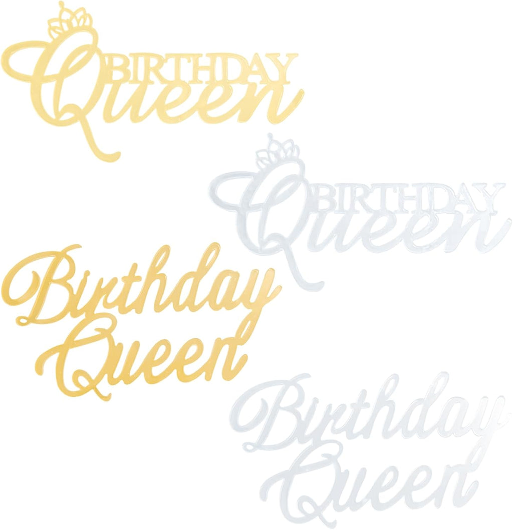 4 Pack Happy Queen Acrylic Cake Toppers - Side Mirror Cupcake Decorations for Birthday Parties, Reusable, DIY Cake Decor Cake Tools Birthday Party Supplies