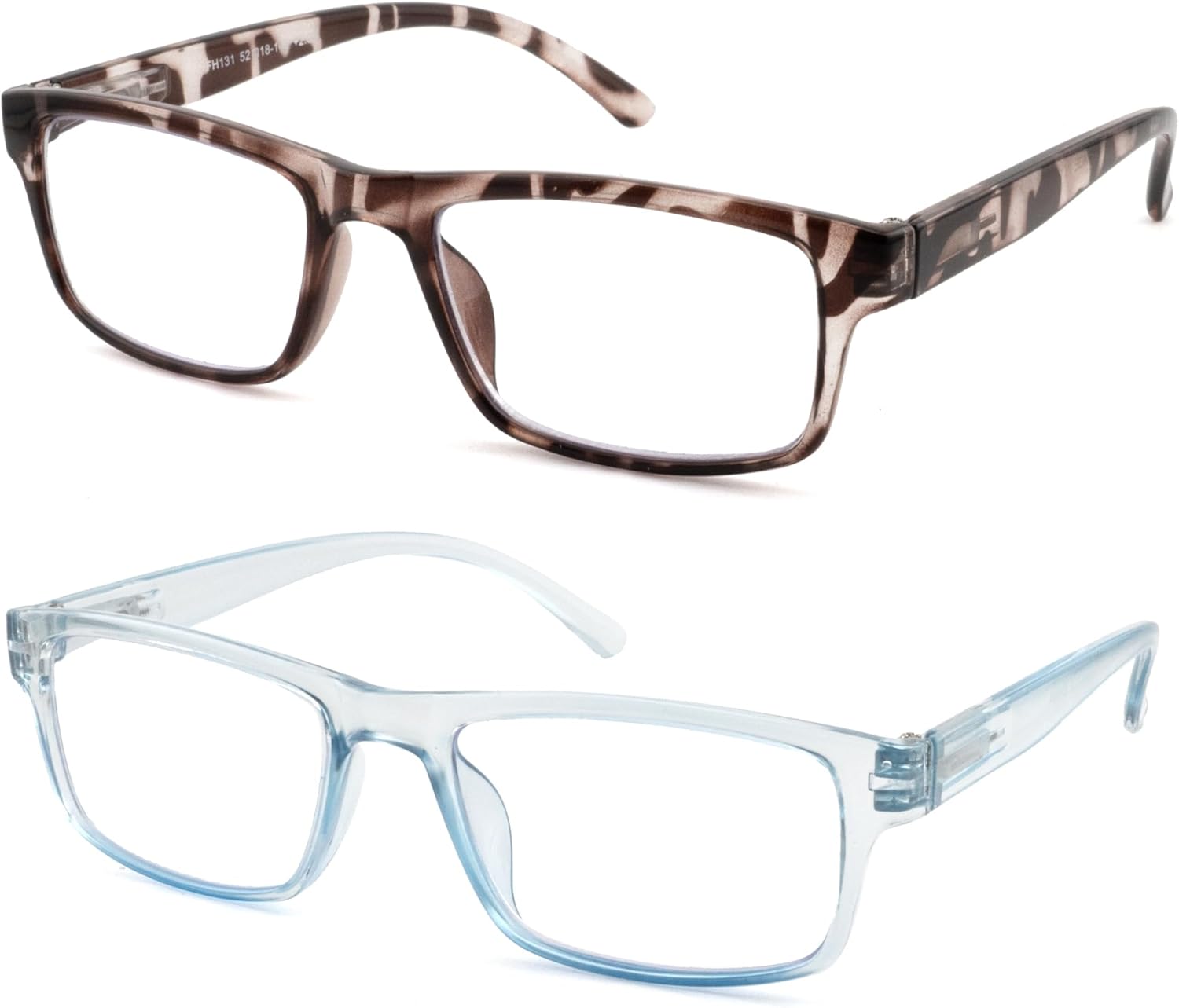 High Magnification Reading Glasses for Men Women with Strong Power TR Rectangular Frame Readers Spring Hinge, Tortoiseshell + Blue, 2.00