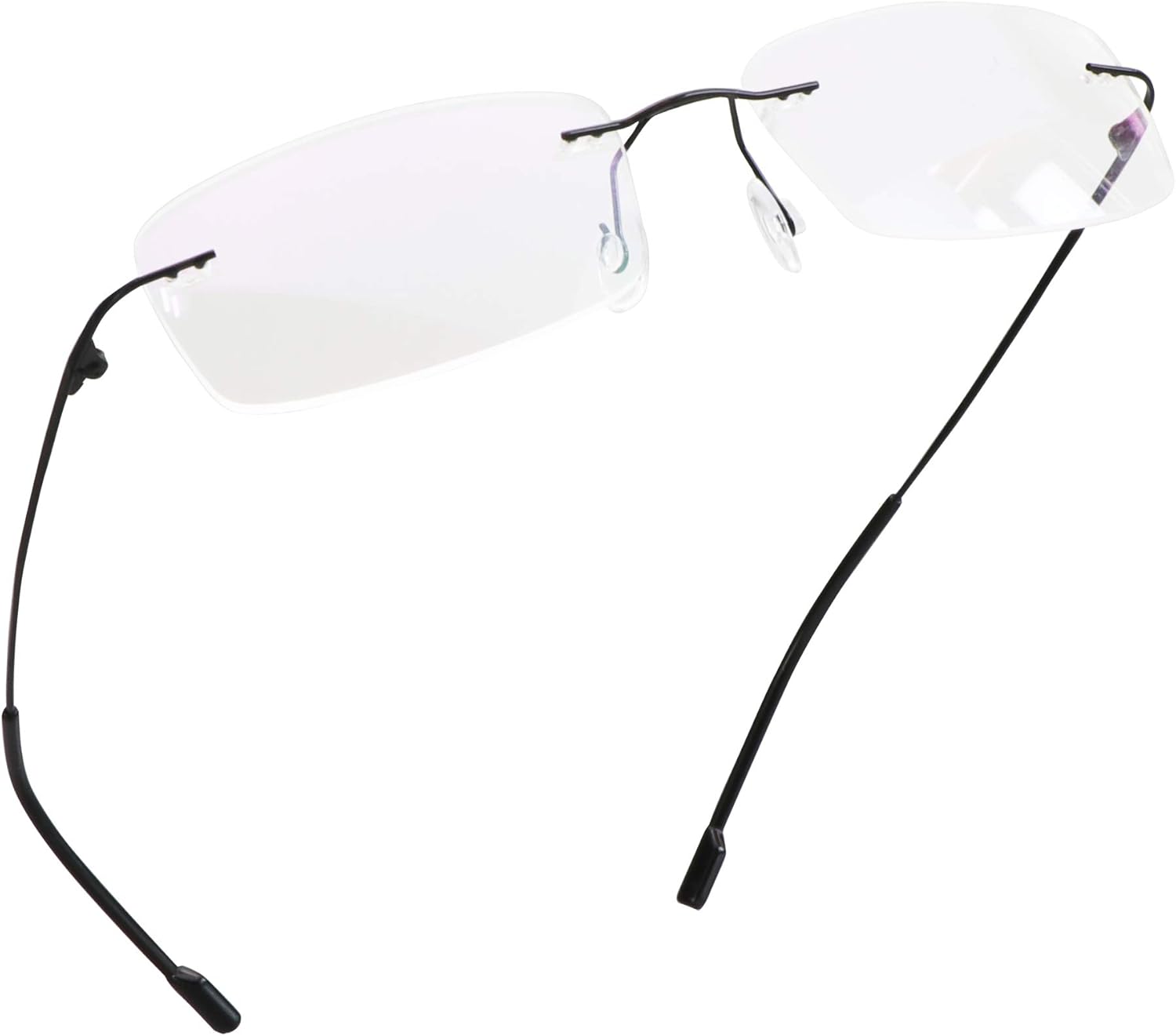 LifeArt Blue Light Blocking Computer Reading Glasses,Men's and Women's Rimless Frame (Black, No Magnification)