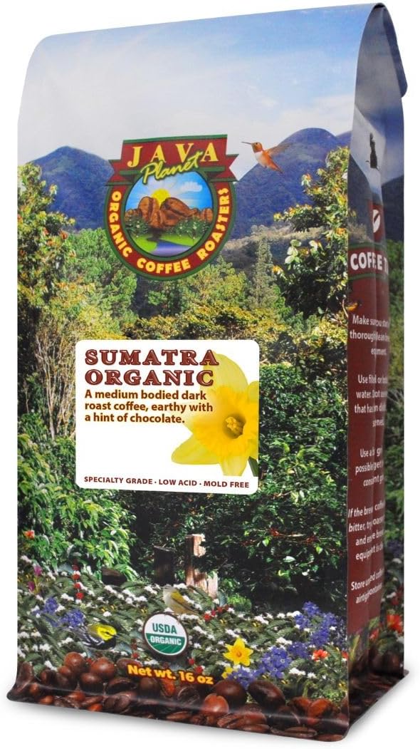Low Acid Organic Coffee – Whole Bean, Mold-Free & Stomach Friendly by Java Planet, Sumatran Single Origin Coffee, Dark Roast, Smooth Full Flavored, 1LB Bag