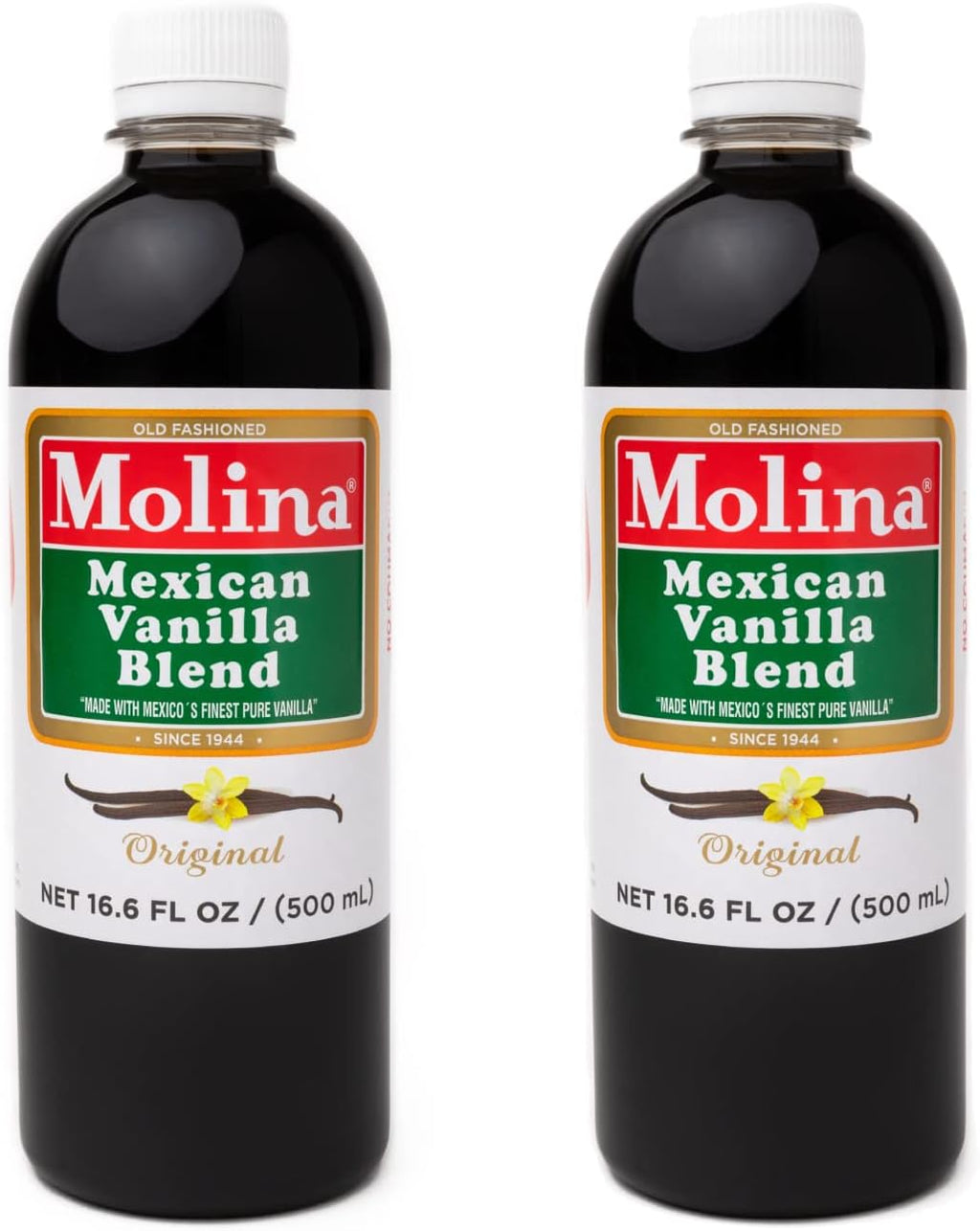 Vanilla Molina - Mexican Vanilla Blend with Pure Vanilla Extract - 2 Pack (16.6 Fl Oz Bottles) - 33.86 Fl Oz Total, Natural Flavoring for Baking, Drinks and Desserts