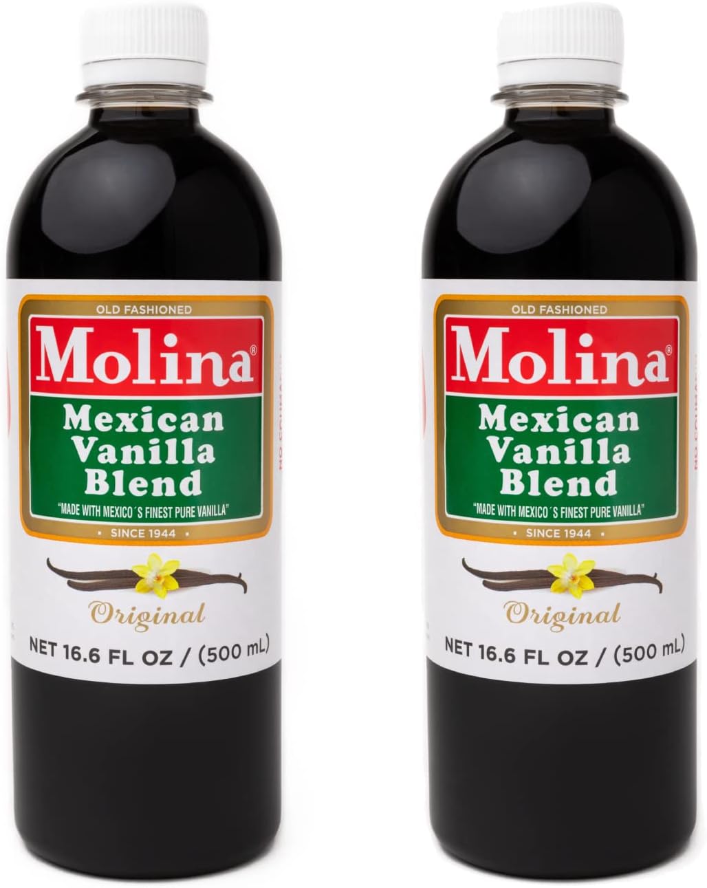Vanilla Molina - Mexican Vanilla Blend with Pure Vanilla Extract - 2 Pack (16.6 Fl Oz Bottles) - 33.86 Fl Oz Total, Natural Flavoring for Baking, Drinks and Desserts