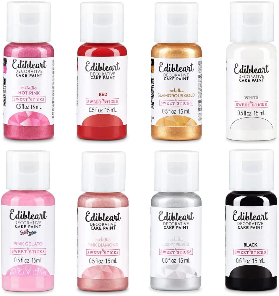 Sweet Sticks Edible Art Decorative Cake Paint 0.5 Ounce (15 Milliliters), Valentines Set of 8 Colors