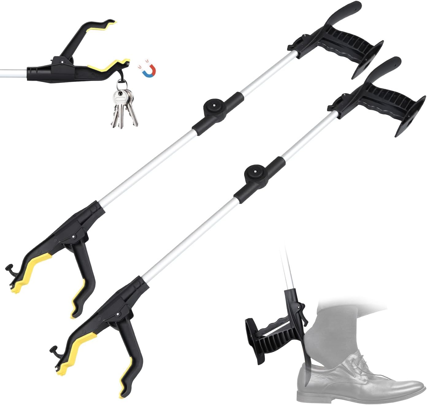 32" Grabber Reacher Tool,2-Pack Foldable Reacher Grabber Pickup Tool with Shoehorn,Trash Picker Upper Grabber,Bend-Free Gifts for Seniors