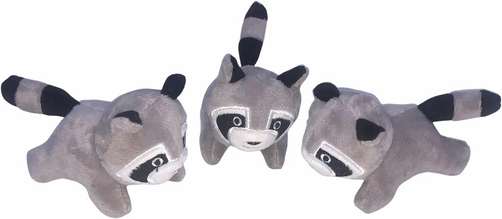 Glow Pups Raccoon Dog Toy 3 Pack with Squeaker, Plush Hide and Seek Dog Toys for Small to Medium Dogs, Burrow Replacement Animals, Woodland Gray, 3 x 5 x 2 inches