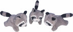 Glow Pups Raccoon Dog Toy 3 Pack with Squeaker, Plush Hide and Seek Dog Toys for Small to Medium Dogs, Burrow Replacement Animals, Woodland Gray, 3 x 5 x 2 inches