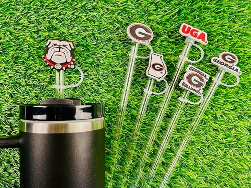 6 Georgia Bulldogs Straw Covers (10 millimeter) UGA Football Fan Merchandise Fits Large 40 oz Stanley Size Water Bottles (10 mm) (Georgia Bulldogs)