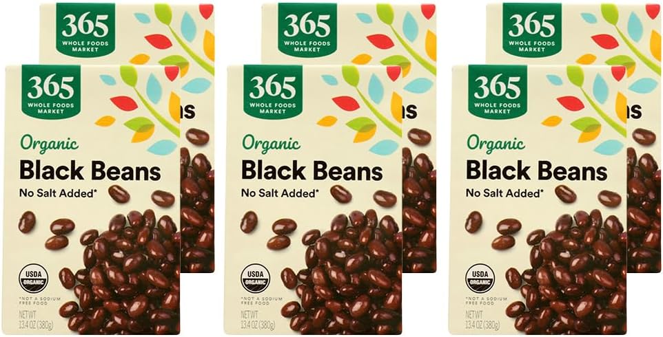 365 by Whole Foods Market, Organic Unsalted Black Beans, 13.4 Ounce (Pack of 6)