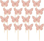 30 Pcs Butterfly Cupcake Toppers Assembled Butterfly Cake Toppers Glitter Butterflies Cake Picks Double Layers Cupcake Topper for Cake Decor Light Pink