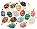 QSLLER 6pcs Natural Stone Pendant Oval Rose Quartz Opal Agate Polished Gemstone Crystals Charms for Jewelry Making Necklace Earrings