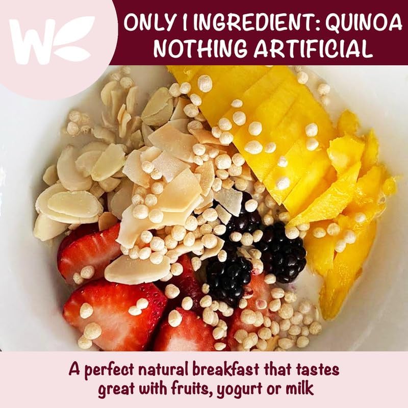 Puffed Quinoa Cereal + Nothing – Vegan – Gluten Free – Non-GMO – [11 oz] It Pops as Snacks – Cereal – Salad Topper for Sustainable Energy – Crunchy Ancient Good Mood Food – by Wholefort