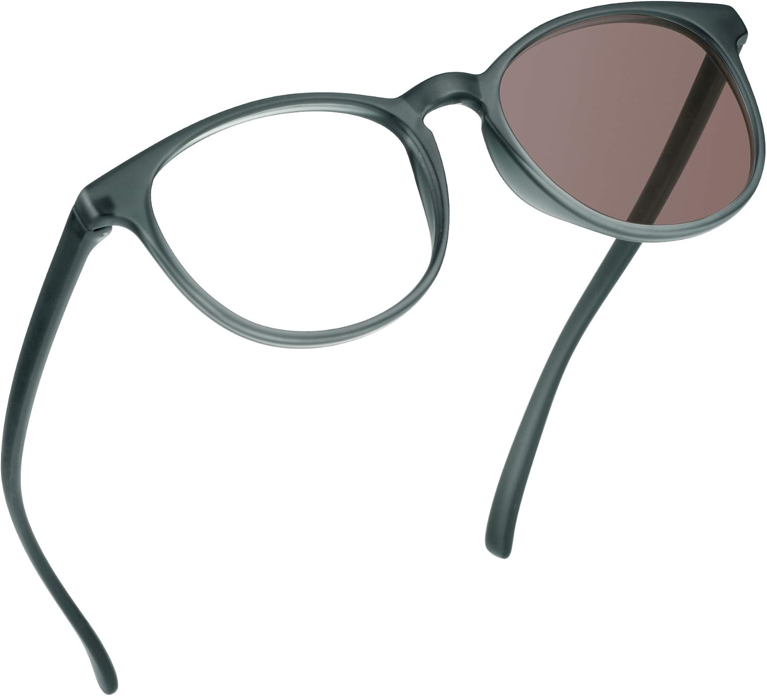 YEIN Blue Light Blocking Glasses, Spring Hinge Photochromic Brown Sunglasses, Computer Reading Glasses, Gaming Glasses, TV Glasses for Women Men(Matte Gray,+0.75 Magnification)
