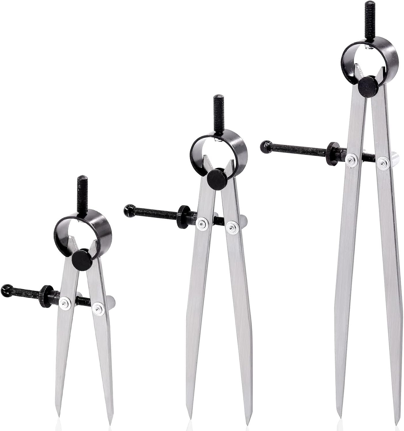 Keadic 3 Pcs Spring Wing Divider, 4'' 6'' 8'' Adjustable Lockable Steel Divider Wing Leather Compass Professional Metal Compass Set Spring Caliper Leg Divider for Leather Work, Geometry Drawing