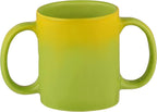 Dual Handle Mug (Double Grip Mug) made of Ceramic to Aid Tremors, 11.83 US Fl. Oz. (350mL) (Yellow & Green)