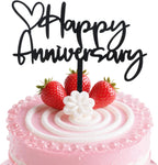 Black Happy Anniversary Cake Topper, Cake Decorations Supplies Company Anniversary Decor for Wedding, Birthday, Company Celebrations