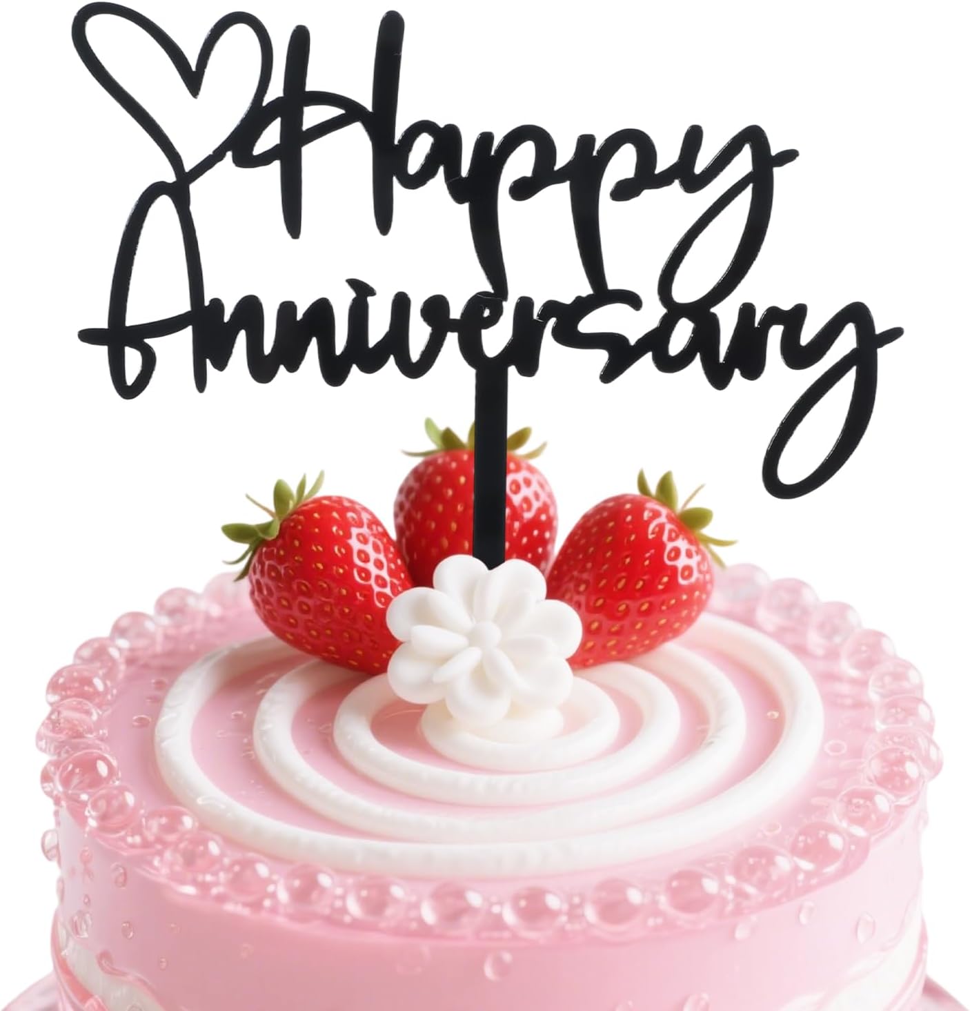 Black Happy Anniversary Cake Topper, Cake Decorations Supplies Company Anniversary Decor for Wedding, Birthday, Company Celebrations