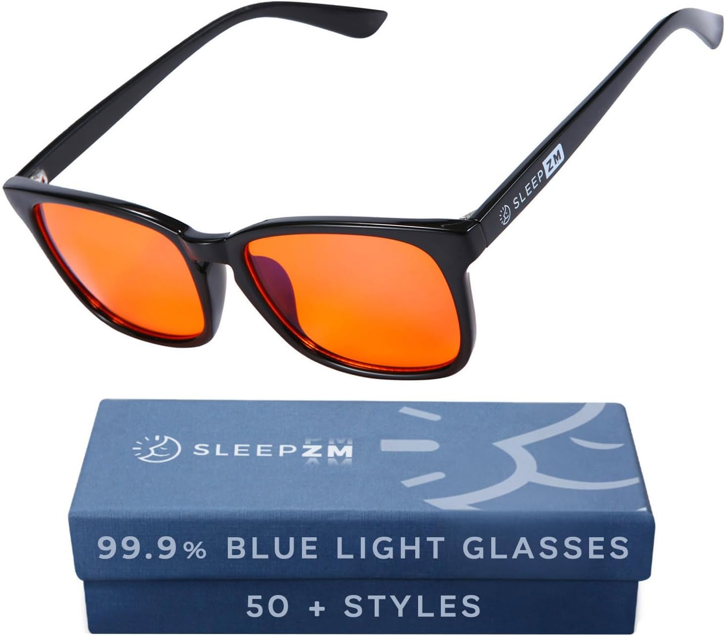 Sleep ZM Blue Light Blocking Glasses for Women + Men - Better Sleep + Anti Eye Strain Protection - Computer Screens & Gaming - Black Wayfarer - 99% Night-time Amber Lens