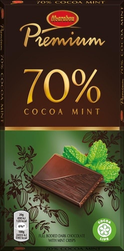 2 Bars x 100g of Marabou Premium Mint - Original - Swedish - Dark Chocolate - 70% Cocoa
