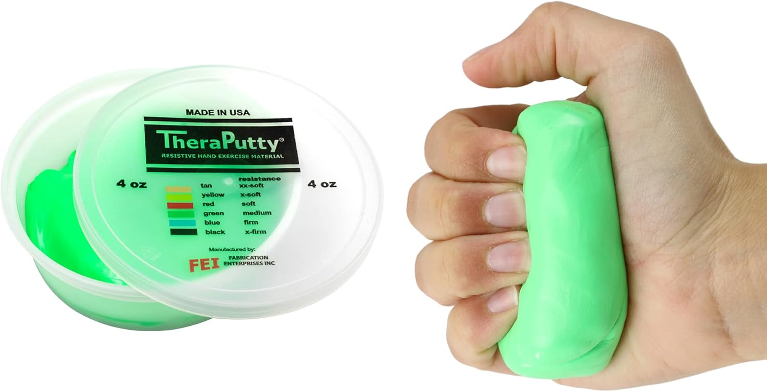 CanDo Theraputty Plus Hand Exercise Putty for Rehabilitation, Exercises, Hand Thearpy, Occupational Therapy, Hand Strengthening, Improve Motor Skills, Stress Relief 4-Ounce Green Medium