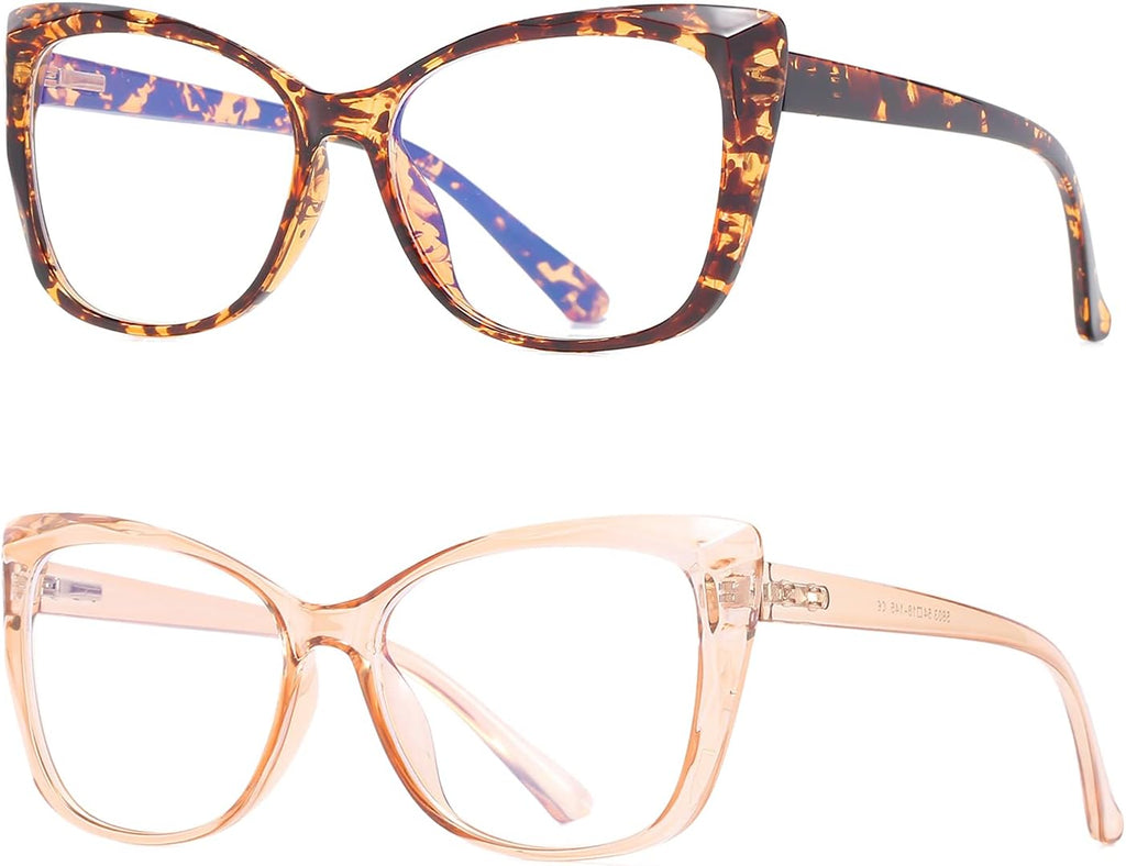 2 Pack Oversized Cat-Eye Reading Glasses for Women, Lightweight Large Frame Fashion Readers (Tortoise+Champagne +1.75)
