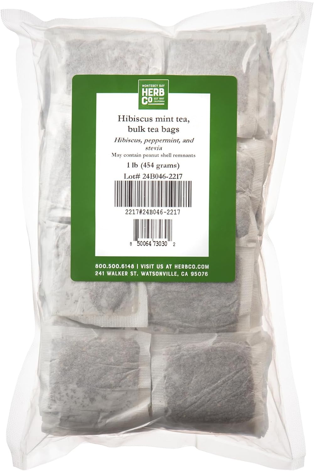Hibiscus Mint Herbal Tea, by Herb Co, Caffeine-Free, Loose Tea in Unbleached, Refreshing Berry & Mint Flavor, Has Vitamin C, Approximately 200 Tea Bags, 1 lb