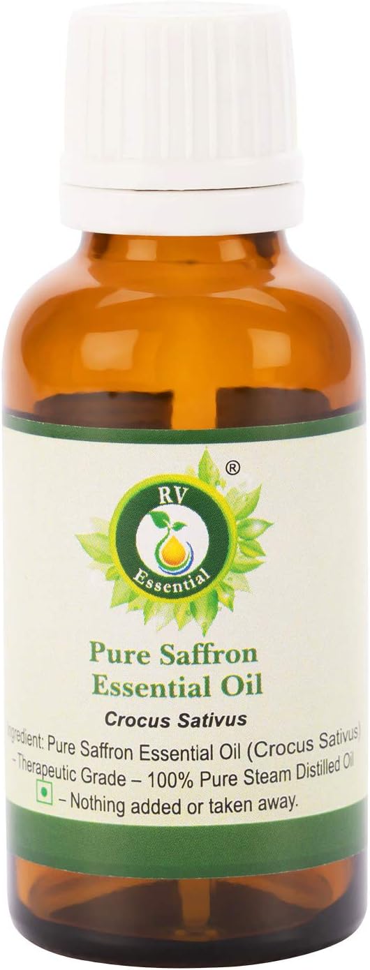 Saffron Essential Oil | Crocus Sativus | Saffron Oil | for Hair | for Cooking | for Face | for Skin | 100% Pure Natural | Steam Distilled | Therapeutic Grade | 5ml | 0.169oz by R V Essential