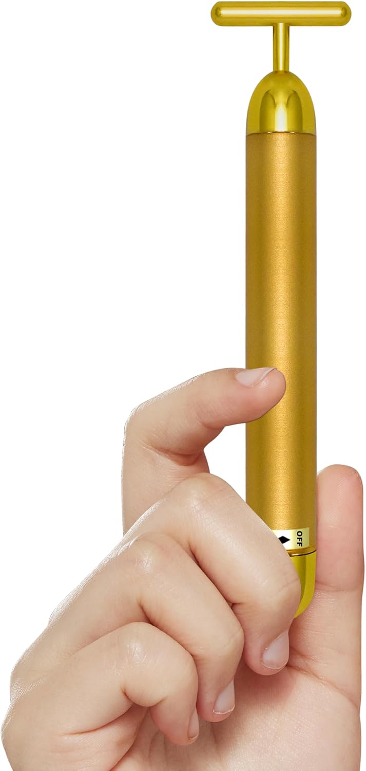 Elitzia T-Shape Beauty Pulse Face Massager 24k Golden Facial Vibration Lift Massage Tools Promote Absorption Improve Multifunctional Can Be Used for Relaxing Face Eyes Head and Ears Portable ETGB001