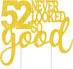 52 Never Looked So Good Cake Toppers Gold Glitter, Happy 52nd Birthday Cake Decorations Cheers to 52 Years Party Decor, Fifty-two Year Old Theme Birthday Anniversary Party Supplies