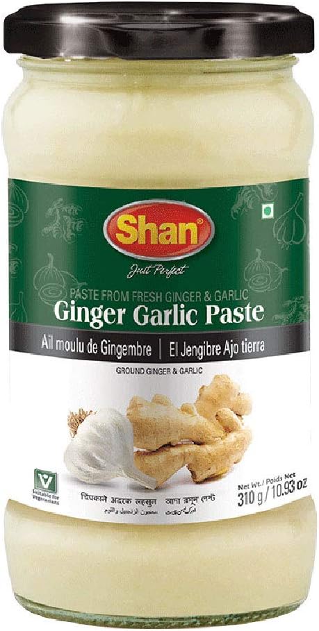 Shan Ginger Garlic Paste 10.93 oz (310g) - Traditional Taste Enhancing Cooking Paste from Fresh Ground Ginger and Garlic - Suitable for Vegetarians - Airtight Glass Jar