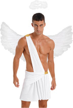 Jugaoge Men's Sexy Angel Costume Ruffle Skirt with Angel Wings and Hairband Adult Archangel Costume