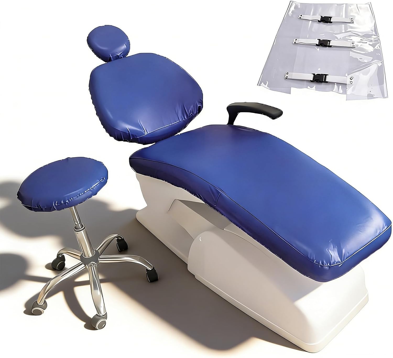5Pcs Dental Chair Covers Set - Waterproof & Non-Slip PU Leather Elastic Full Covers with Foot, Seat, Headrest & Backrest Protectors for Dental Clinic Chairs(Deep Blue)