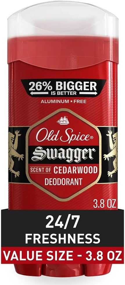 Old Spice Aluminum Free Deodorant for Men Red Zone Collection, Swagger Invisible Solid, Lime & Cedarwood Scent, 3.8 Oz