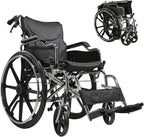 Lightweight Foldable Manual Wheelchair for Adults with 20" Seat & 275 lbs Capacity - Front/Rear Locking Brakes, 24" Quick-Release PU Wheels, Removable Footrest (Silver)
