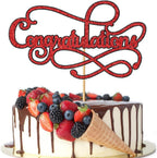 Congratulations Cake Topper,Congratulations 2026 Graduation Cake Topper,Graduation, Wedding, Retirement, Birthday, Anniversary, Celebration Party Decorations Supplies (Black Red)