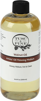 Tusc & Pine Walnut Oil for Painting - 16.9 Oz Bottle - Professional Artists' Paint Medium, Increase Sheen, Slows Drying Time, Solvent Free Thinner, Refined in Small Batches in North Carolina