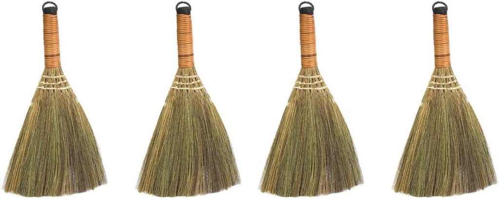 Veemoon 4 Pcs 12 Inch Whisk Broom, Handheld Cleaning Broom Straw Corn Whisk Brush Small with Handle Dust Brush Rustic for Dirt and Debris Household