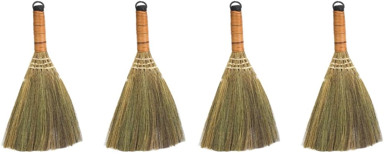 Veemoon 4 Pcs 12 Inch Whisk Broom, Handheld Cleaning Broom Straw Corn Whisk Brush Small with Handle Dust Brush Rustic for Dirt and Debris Household