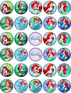 30 x Edible Cupcake Toppers Themed of Little Mermaid Collection of Edible Cake Decorations | Uncut Edible on Icing Sheet