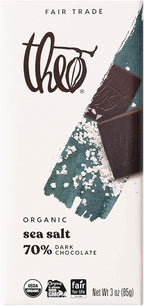 Theo Chocolate Sea Salt Organic Dark Chocolate Bar, 70% Cacao, 12 Pack | Vegan, Fair Trade